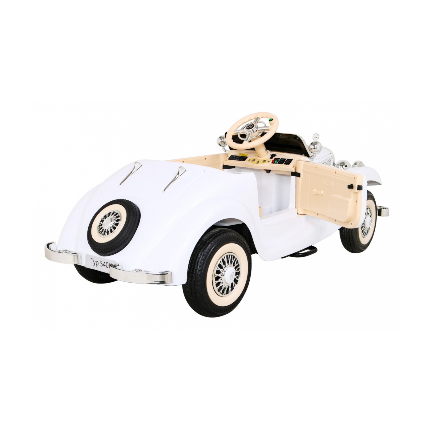Mercedes Benz Retro 540A Dětská bílá + Rodičovský režim + Dálkové ovládání + Audio panel + LED