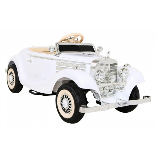 Mercedes Benz Retro 540A Dětská bílá + Rodičovský režim + Dálkové ovládání + Audio panel + LED