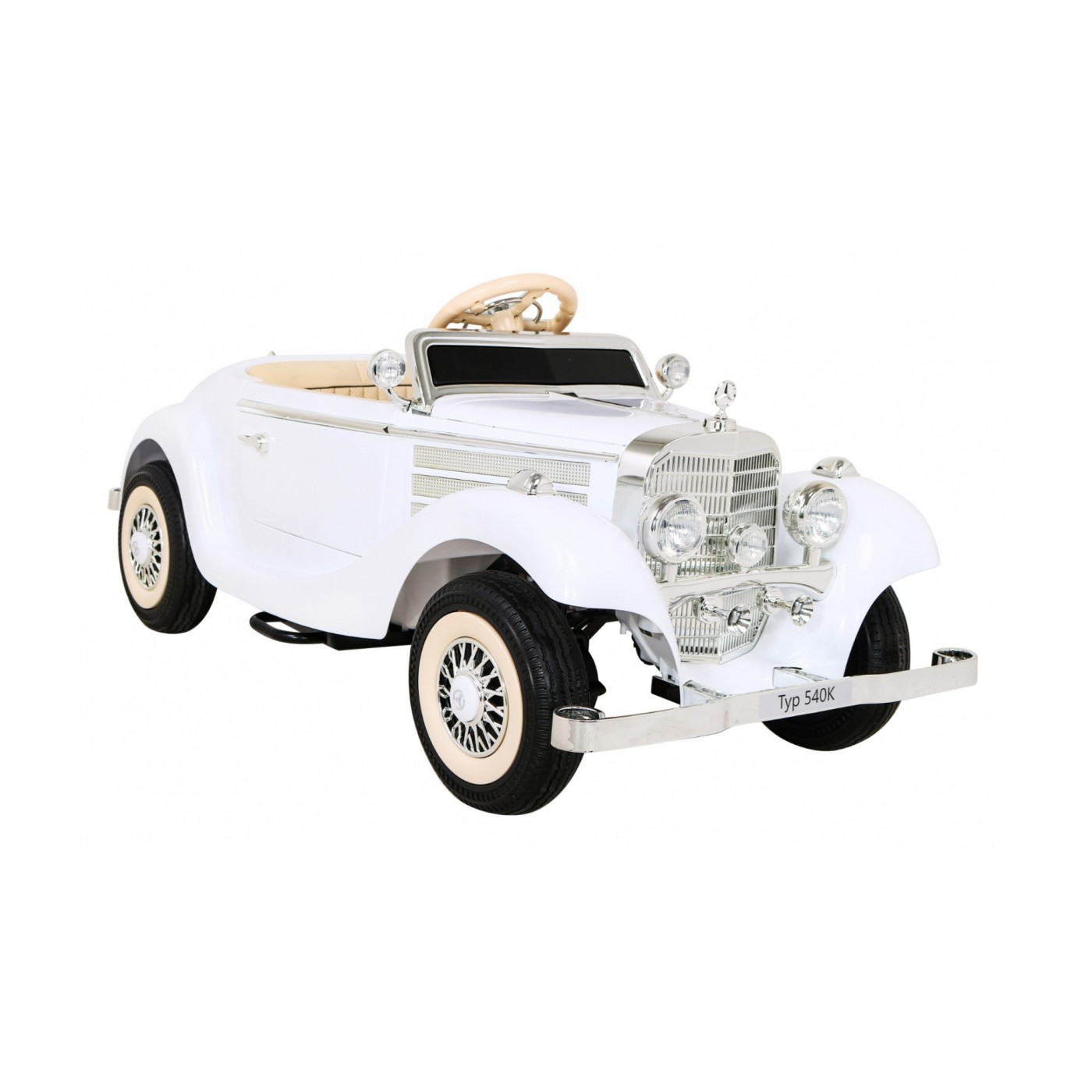 Mercedes Benz Retro 540A Dětská bílá + Rodičovský režim + Dálkové ovládání + Audio panel + LED