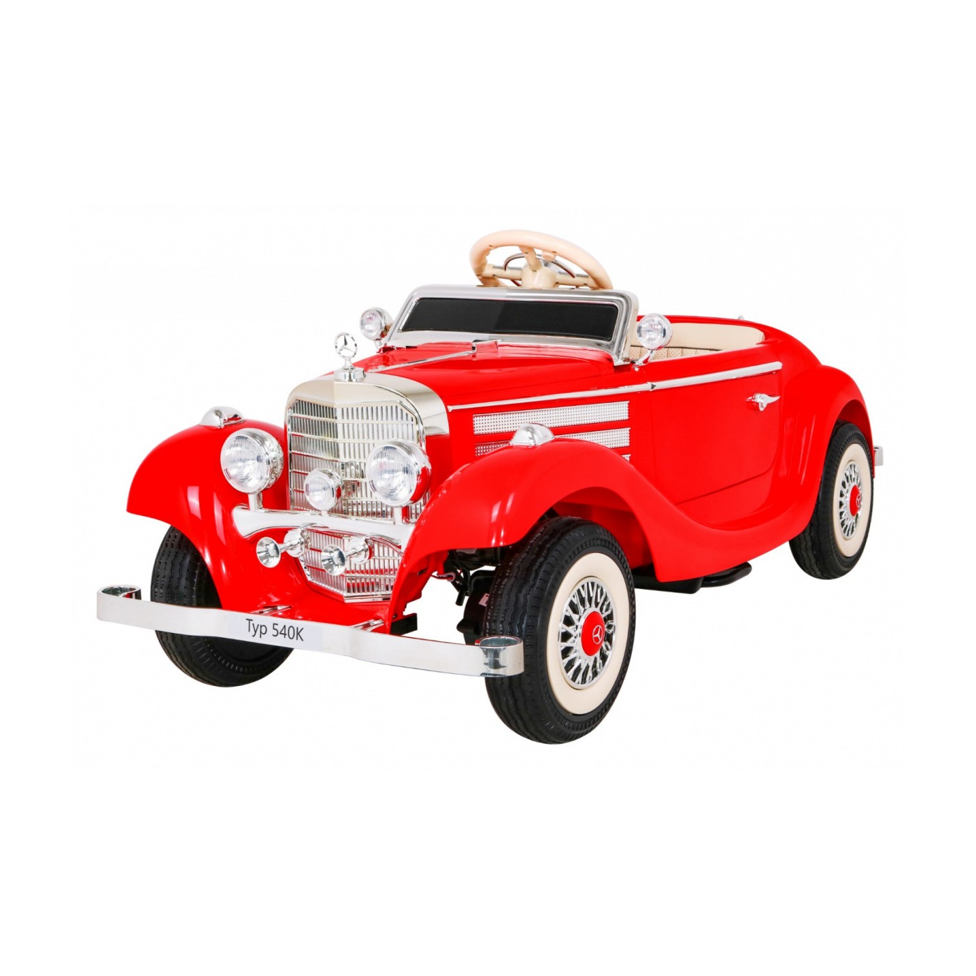 Mercedes Benz Retro 540A Dětská červená + Rodičovský režim + Dálkové ovládání + Audio panel + LED