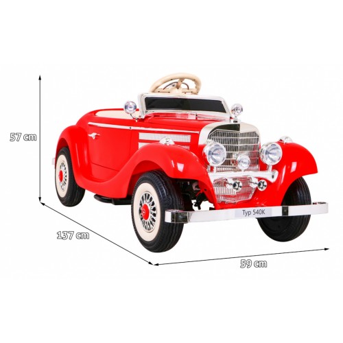 Mercedes Benz Retro 540A Dětská červená + Rodičovský režim + Dálkové ovládání + Audio panel + LED
