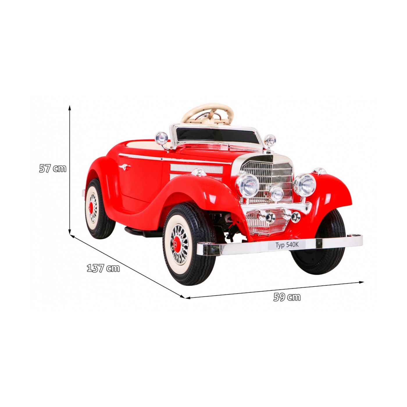 Mercedes Benz Retro 540A Dětská červená + Rodičovský režim + Dálkové ovládání + Audio panel + LED