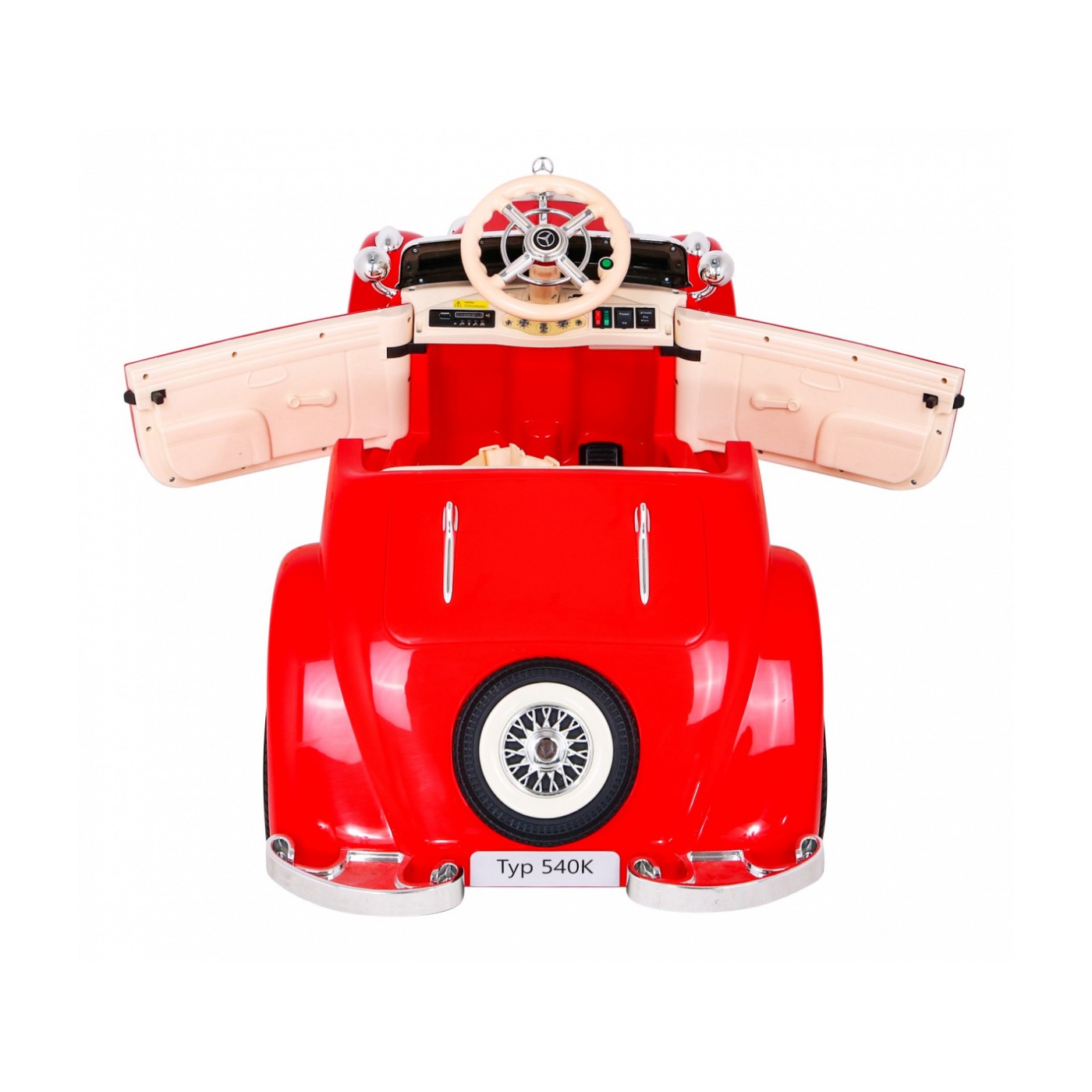 Mercedes Benz Retro 540A Dětská červená + Rodičovský režim + Dálkové ovládání + Audio panel + LED