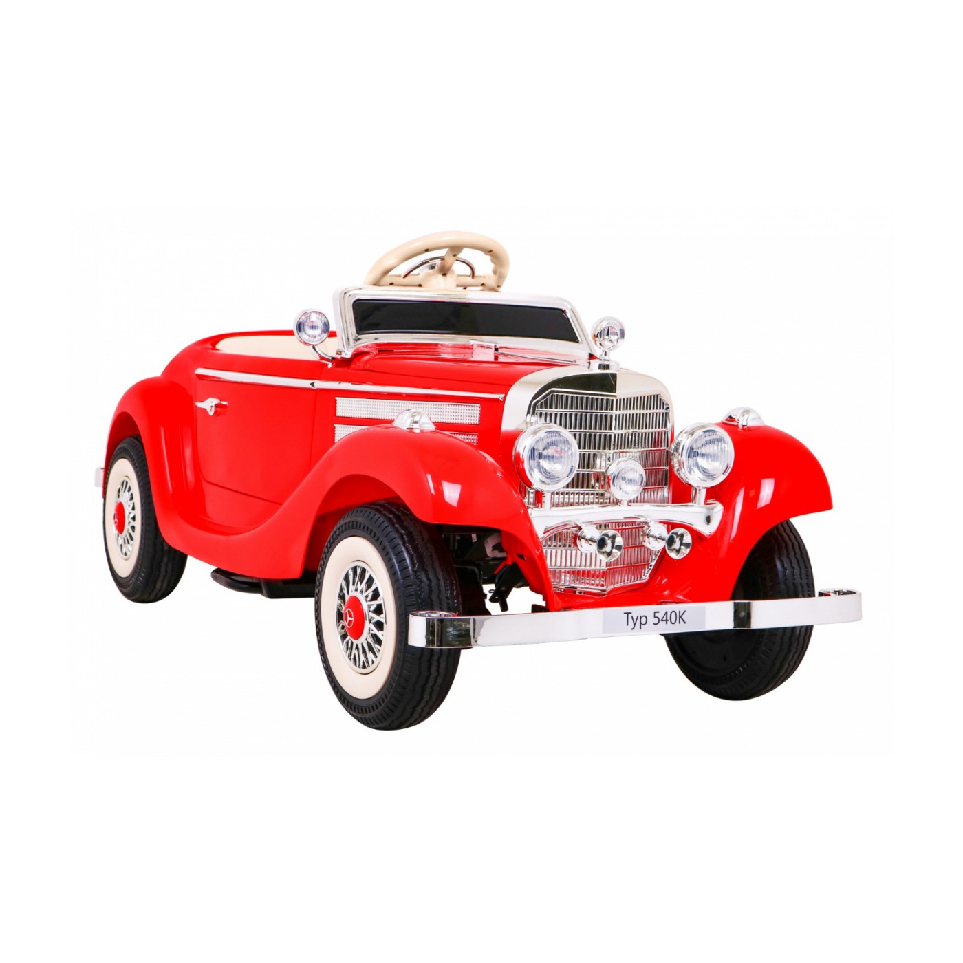 Mercedes Benz Retro 540A Dětská červená + Rodičovský režim + Dálkové ovládání + Audio panel + LED
