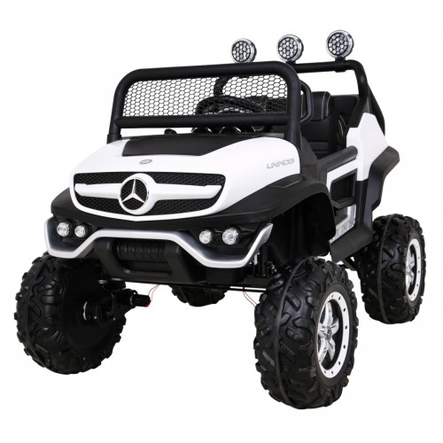 Mercedes Benz Unimog Děti Bílá Pohon 4x4 Dálkový Kufr Pomalý Start MP3 LED