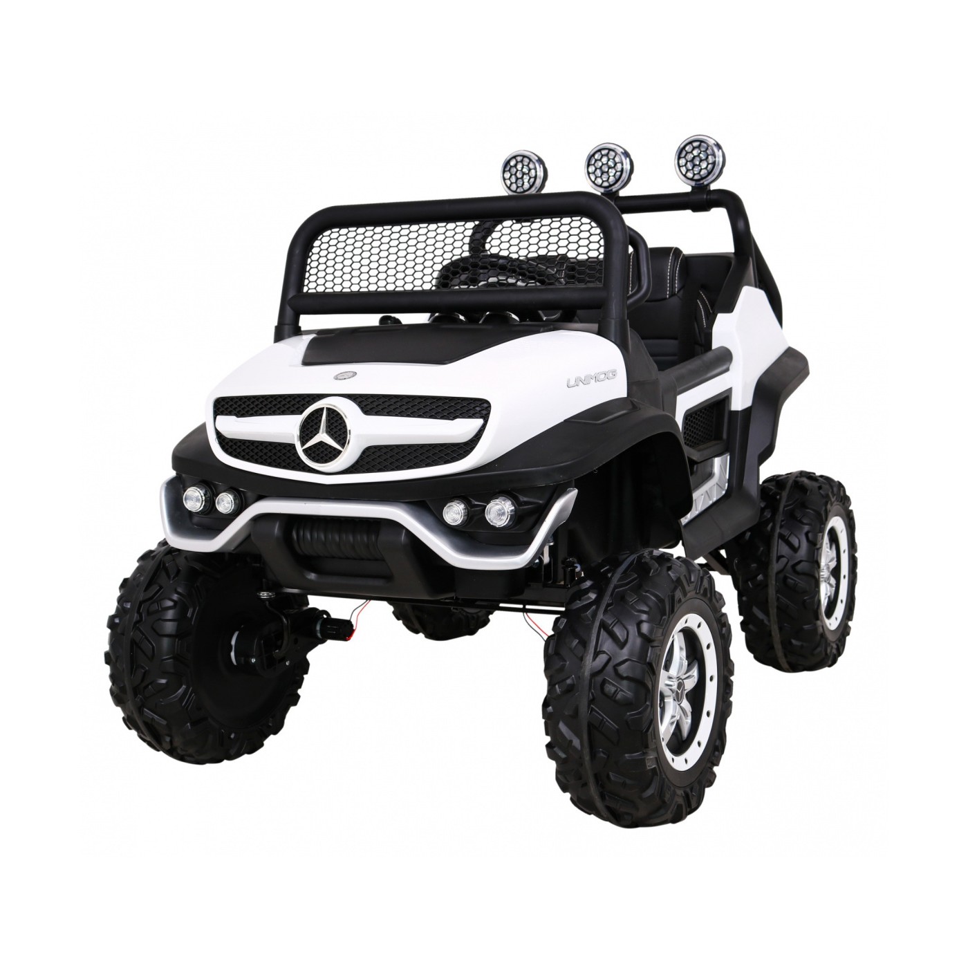 Mercedes Benz Unimog Děti Bílá Pohon 4x4 Dálkový Kufr Pomalý Start MP3 LED