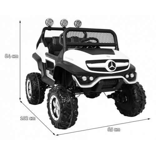 Mercedes Benz Unimog Děti Bílá Pohon 4x4 Dálkový Kufr Pomalý Start MP3 LED