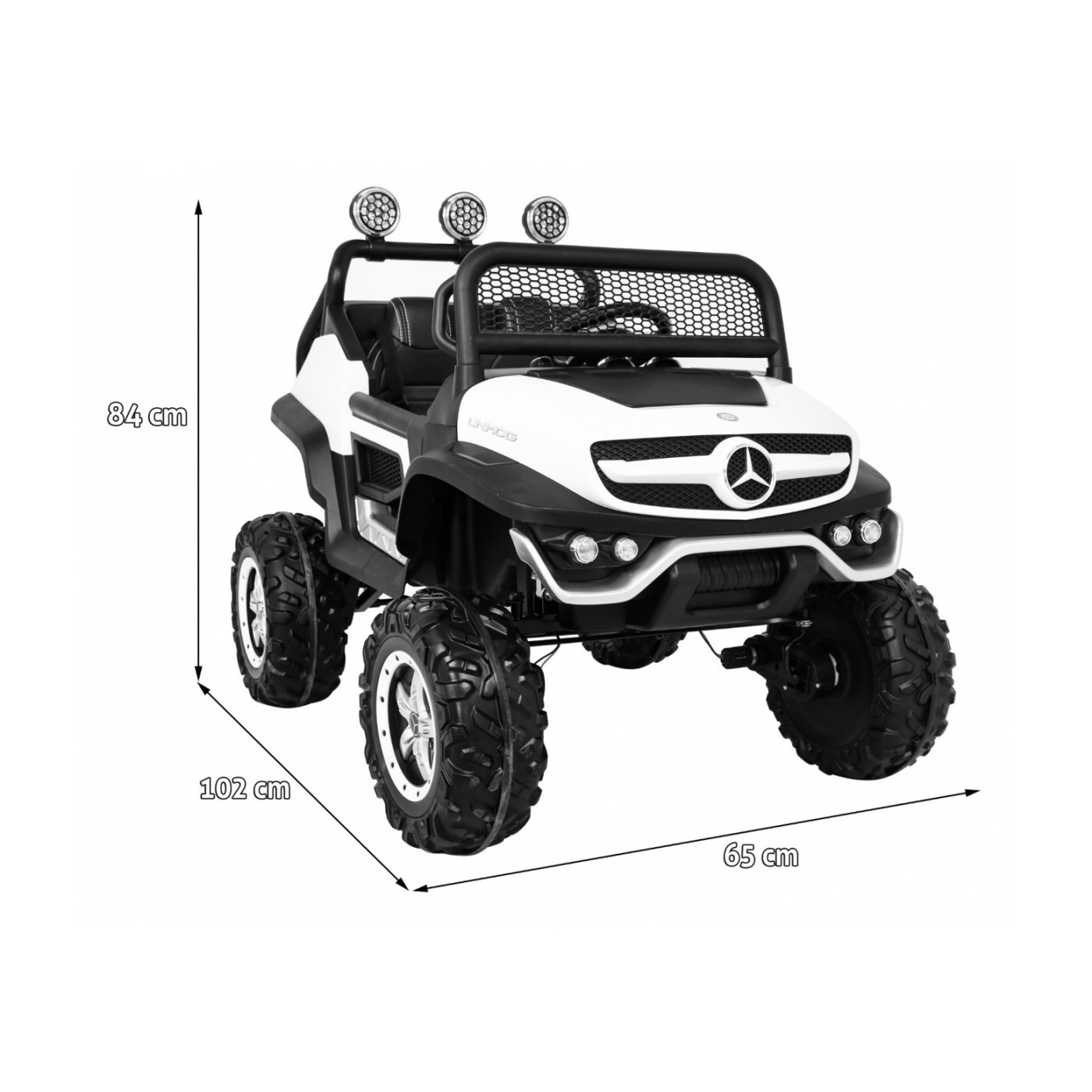 Mercedes Benz Unimog Děti Bílá Pohon 4x4 Dálkový Kufr Pomalý Start MP3 LED