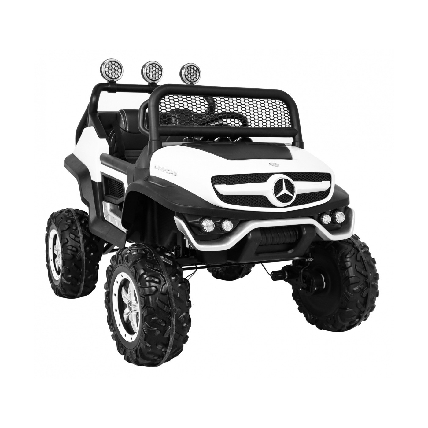 Mercedes Benz Unimog Děti Bílá Pohon 4x4 Dálkový Kufr Pomalý Start MP3 LED