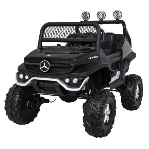 Mercedes Benz Unimog Kids černý 4x4 Drive Remote Trunk Slow Start MP3 LED