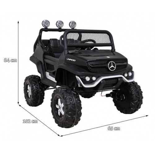 Mercedes Benz Unimog Kids černý 4x4 Drive Remote Trunk Slow Start MP3 LED