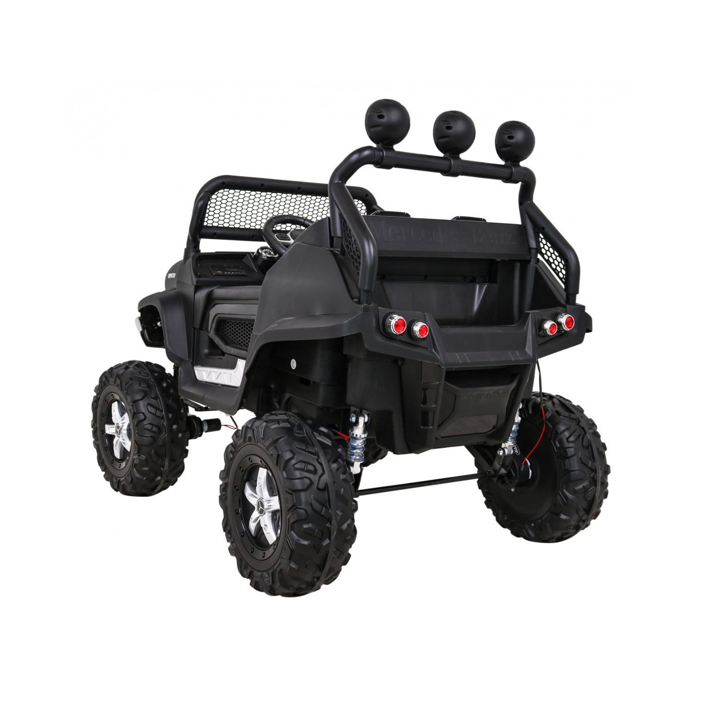 Mercedes Benz Unimog Kids černý 4x4 Drive Remote Trunk Slow Start MP3 LED