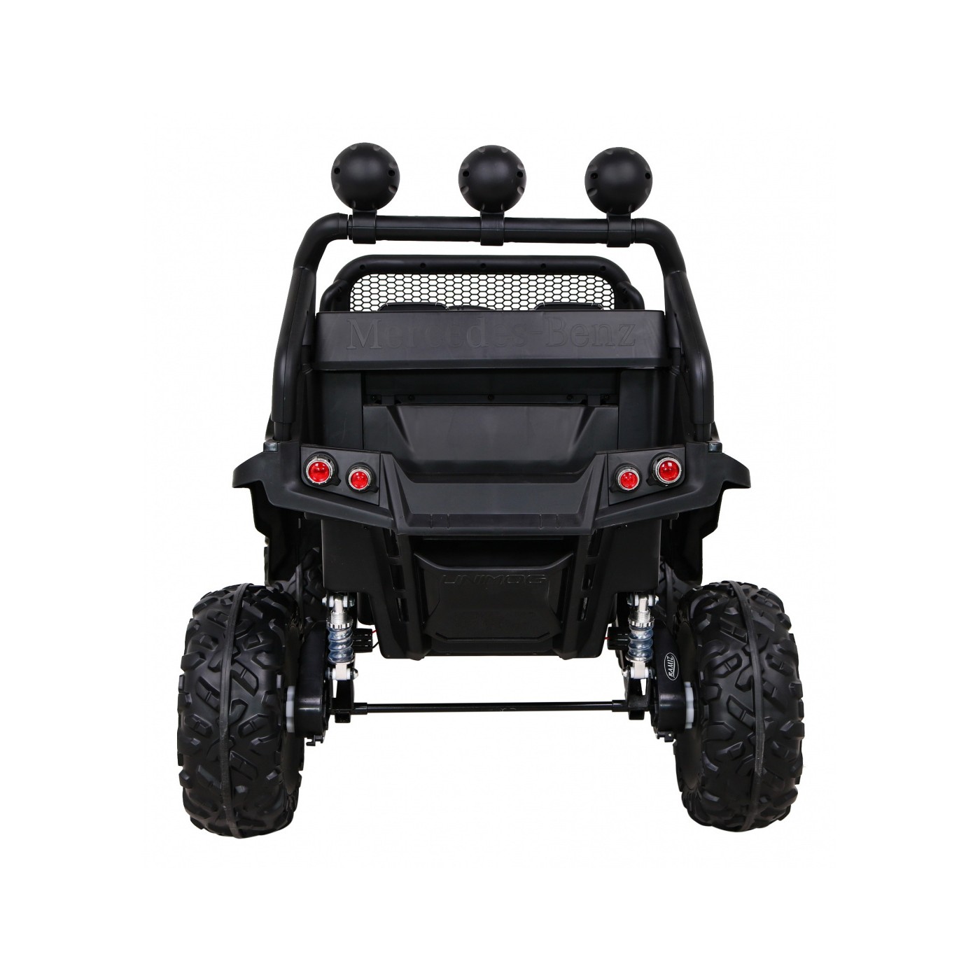 Mercedes Benz Unimog Kids černý 4x4 Drive Remote Trunk Slow Start MP3 LED