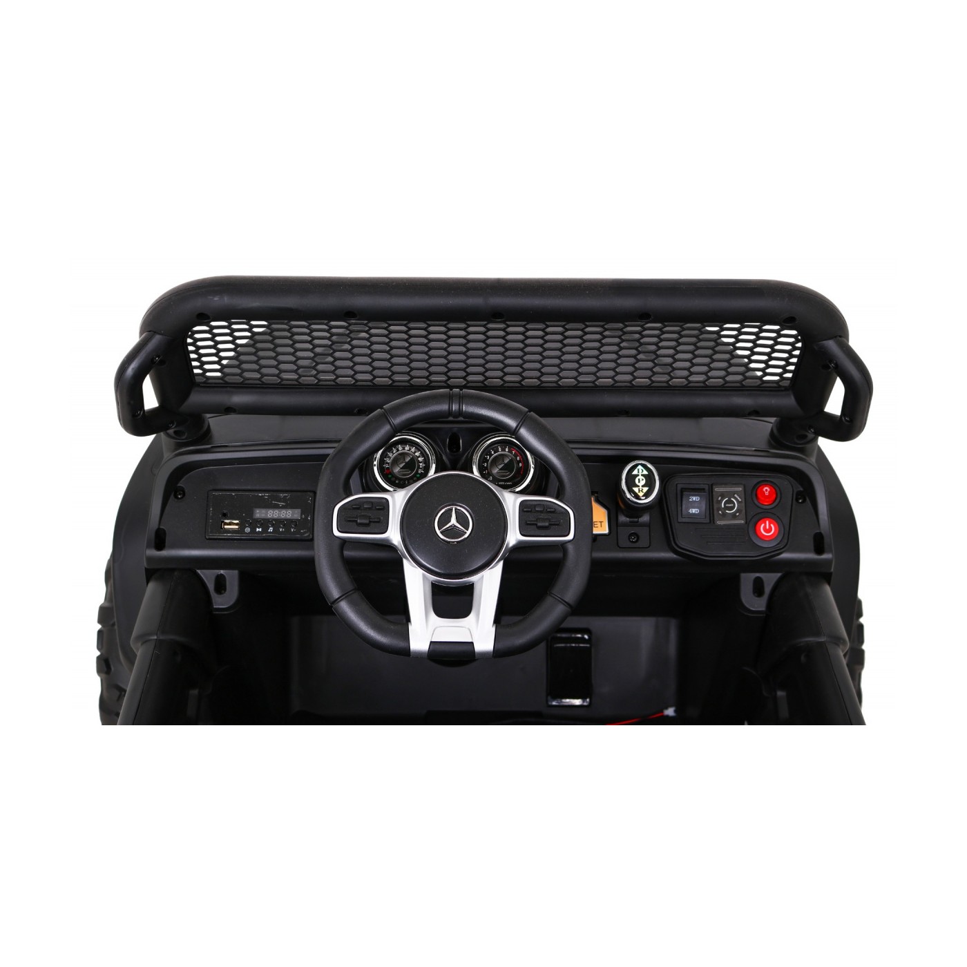 Mercedes Benz Unimog Kids černý 4x4 Drive Remote Trunk Slow Start MP3 LED