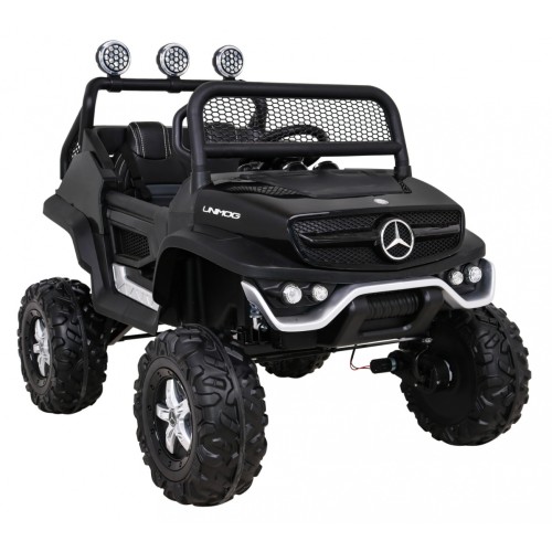 Mercedes Benz Unimog Kids černý 4x4 Drive Remote Trunk Slow Start MP3 LED