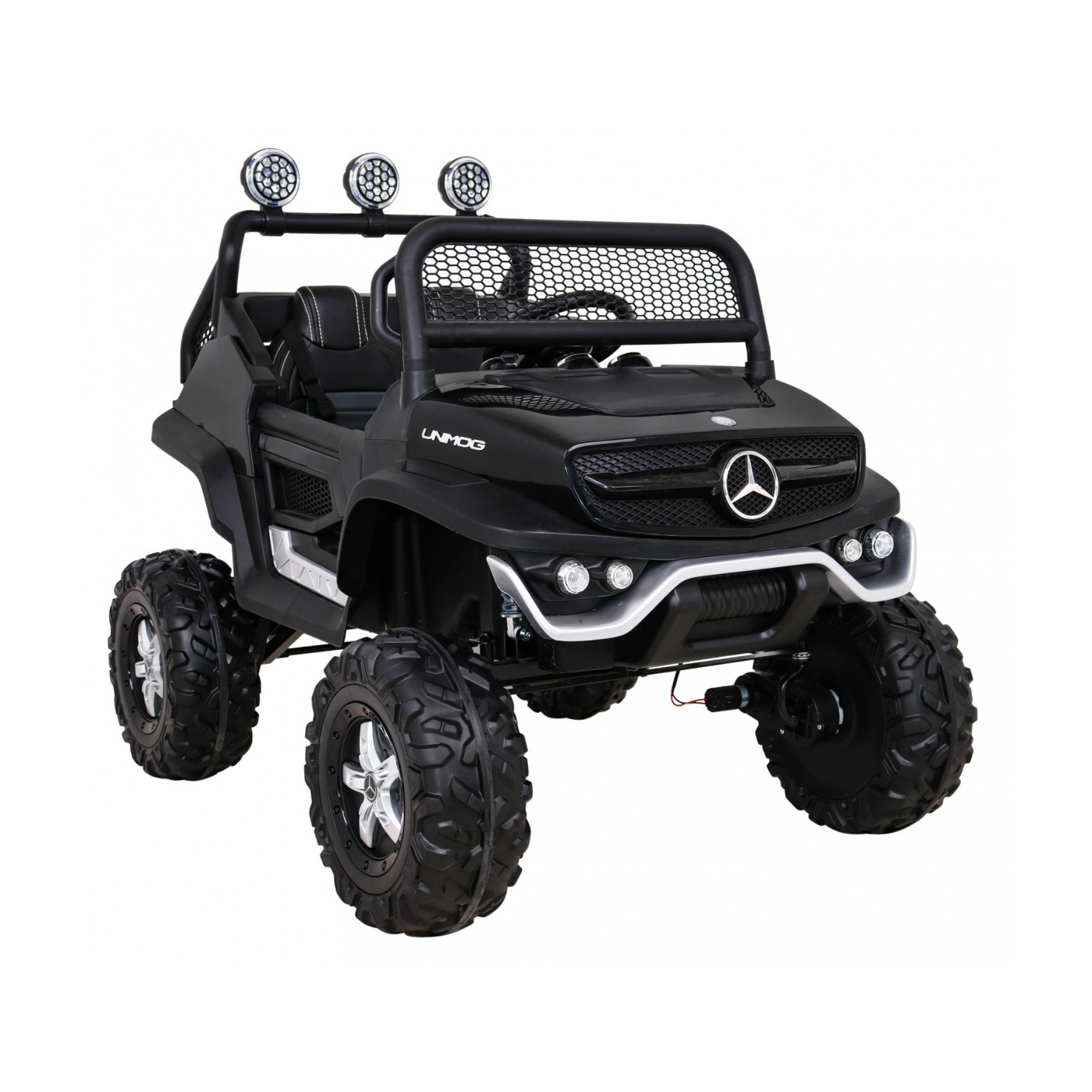 Mercedes Benz Unimog Kids černý 4x4 Drive Remote Trunk Slow Start MP3 LED