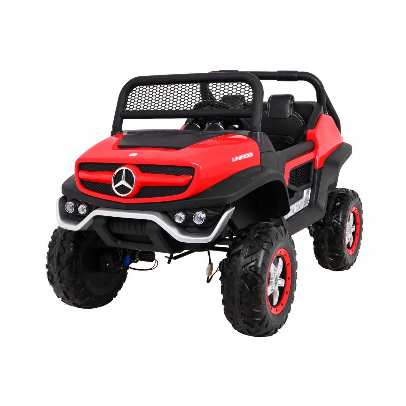 Mercedes Benz Unimog Kids červená 4x4 Drive Remote Trunk Slow Start MP3 LED