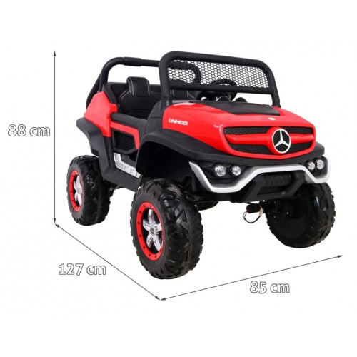 Mercedes Benz Unimog Kids červená 4x4 Drive Remote Trunk Slow Start MP3 LED