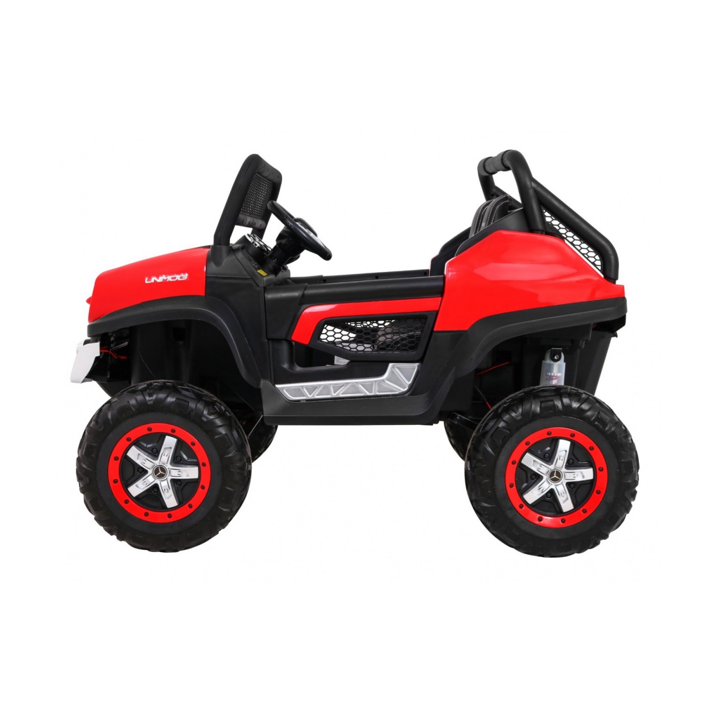 Mercedes Benz Unimog Kids červená 4x4 Drive Remote Trunk Slow Start MP3 LED