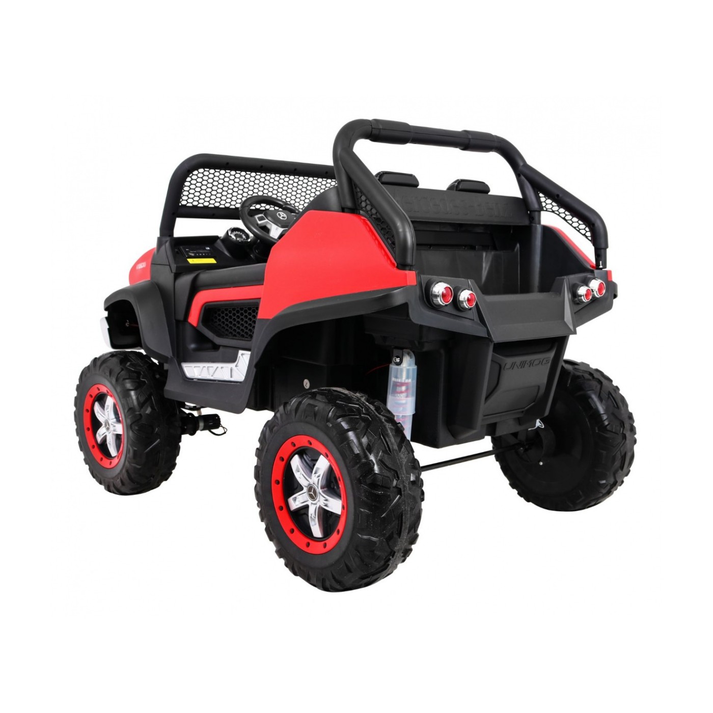 Mercedes Benz Unimog Kids červená 4x4 Drive Remote Trunk Slow Start MP3 LED