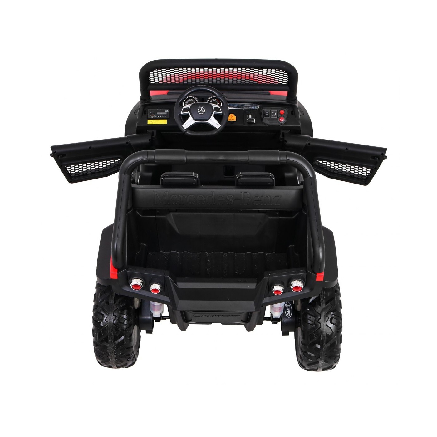 Mercedes Benz Unimog Kids červená 4x4 Drive Remote Trunk Slow Start MP3 LED