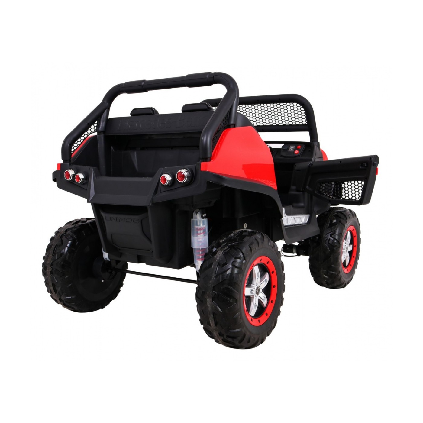 Mercedes Benz Unimog Kids červená 4x4 Drive Remote Trunk Slow Start MP3 LED
