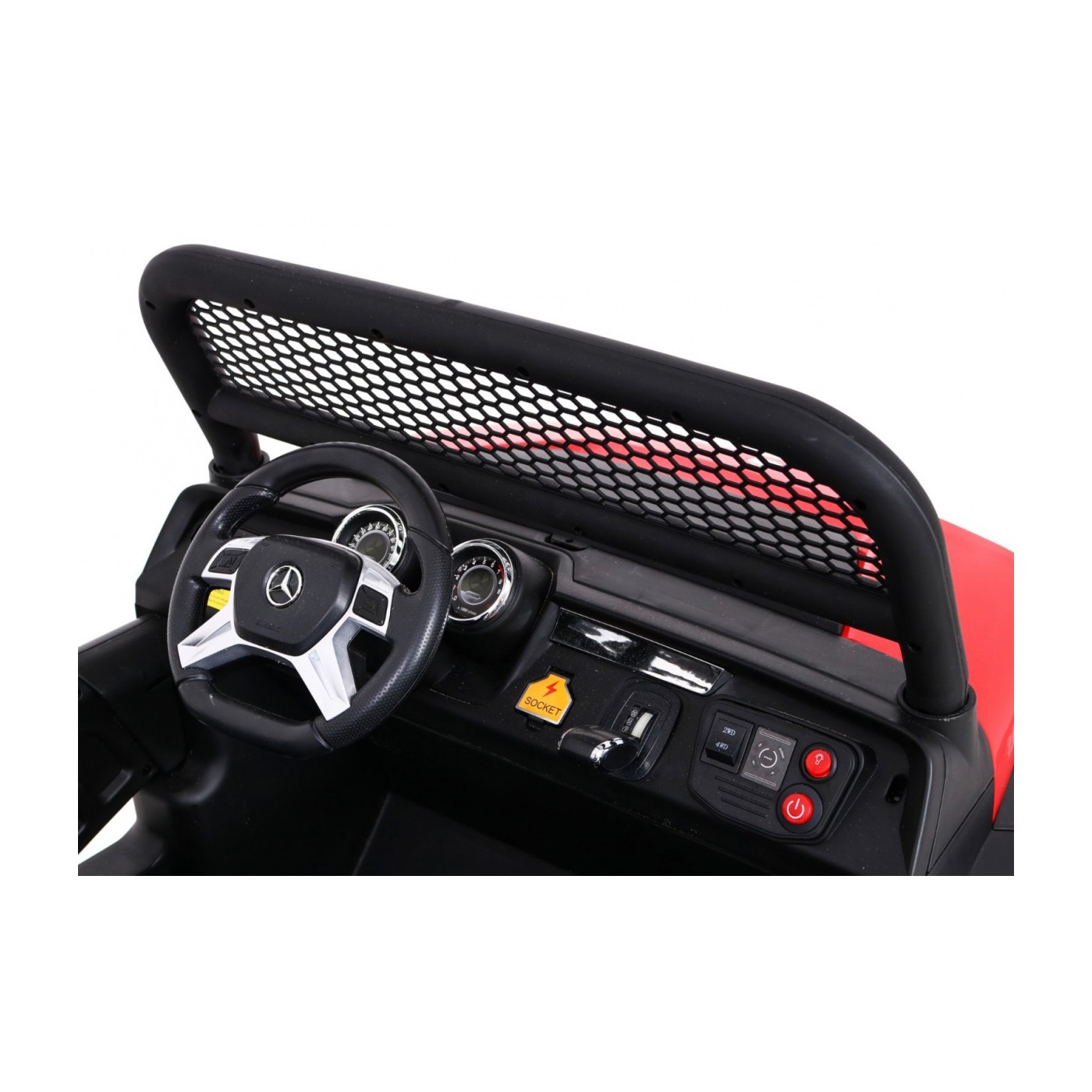 Mercedes Benz Unimog Kids červená 4x4 Drive Remote Trunk Slow Start MP3 LED