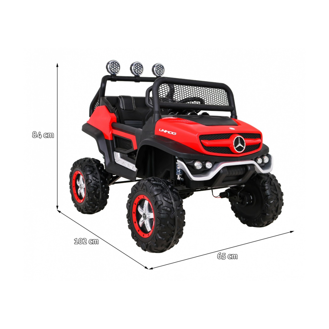 Mercedes Benz Unimog Děti Off-Road červená Naped 4x4 Dálkové ovládání Kufr Pomalý Start MP3 LED