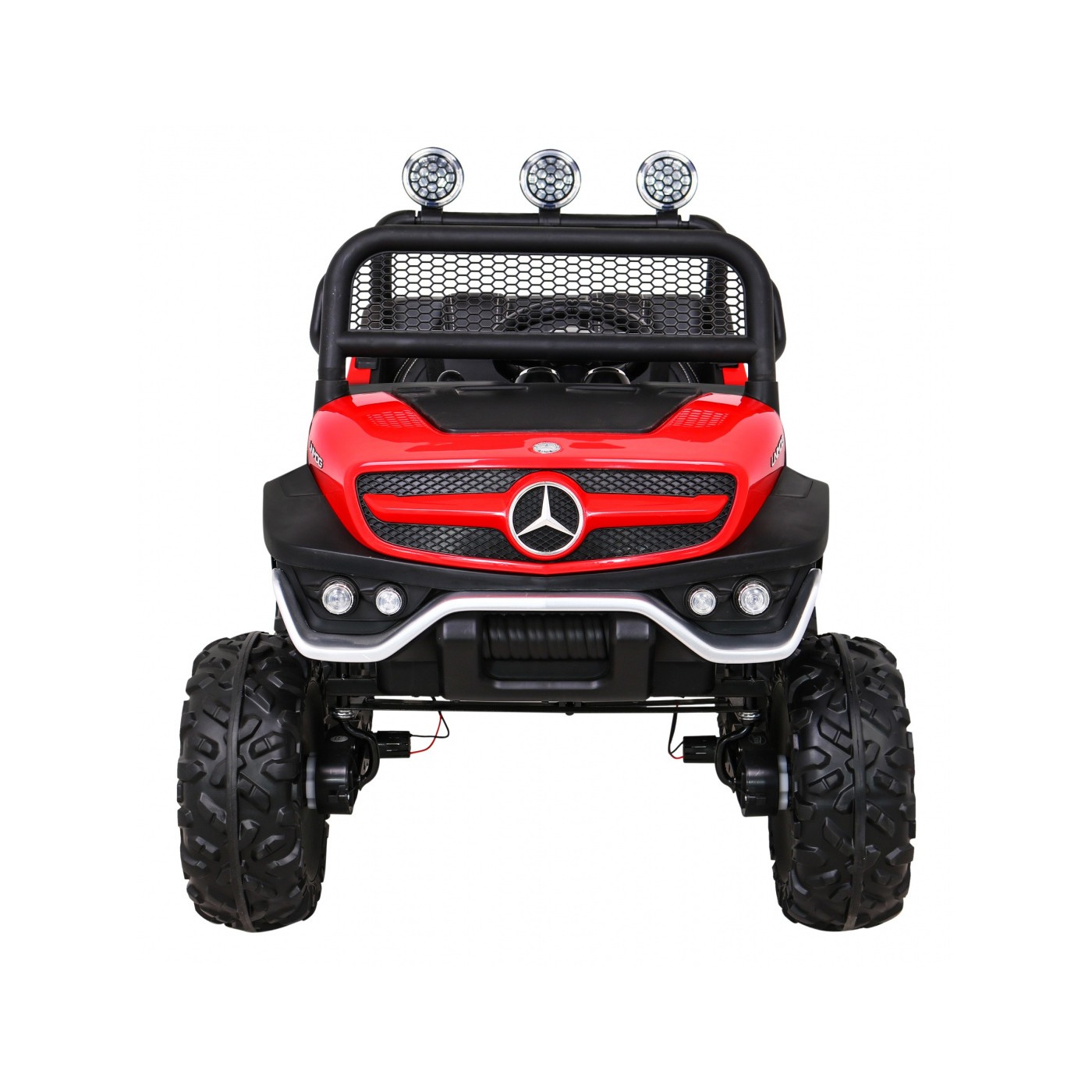 Mercedes Benz Unimog Děti Off-Road červená Naped 4x4 Dálkové ovládání Kufr Pomalý Start MP3 LED