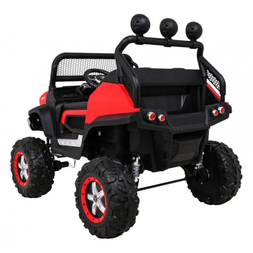 Mercedes Benz Unimog Děti Off-Road červená Naped 4x4 Dálkové ovládání Kufr Pomalý Start MP3 LED