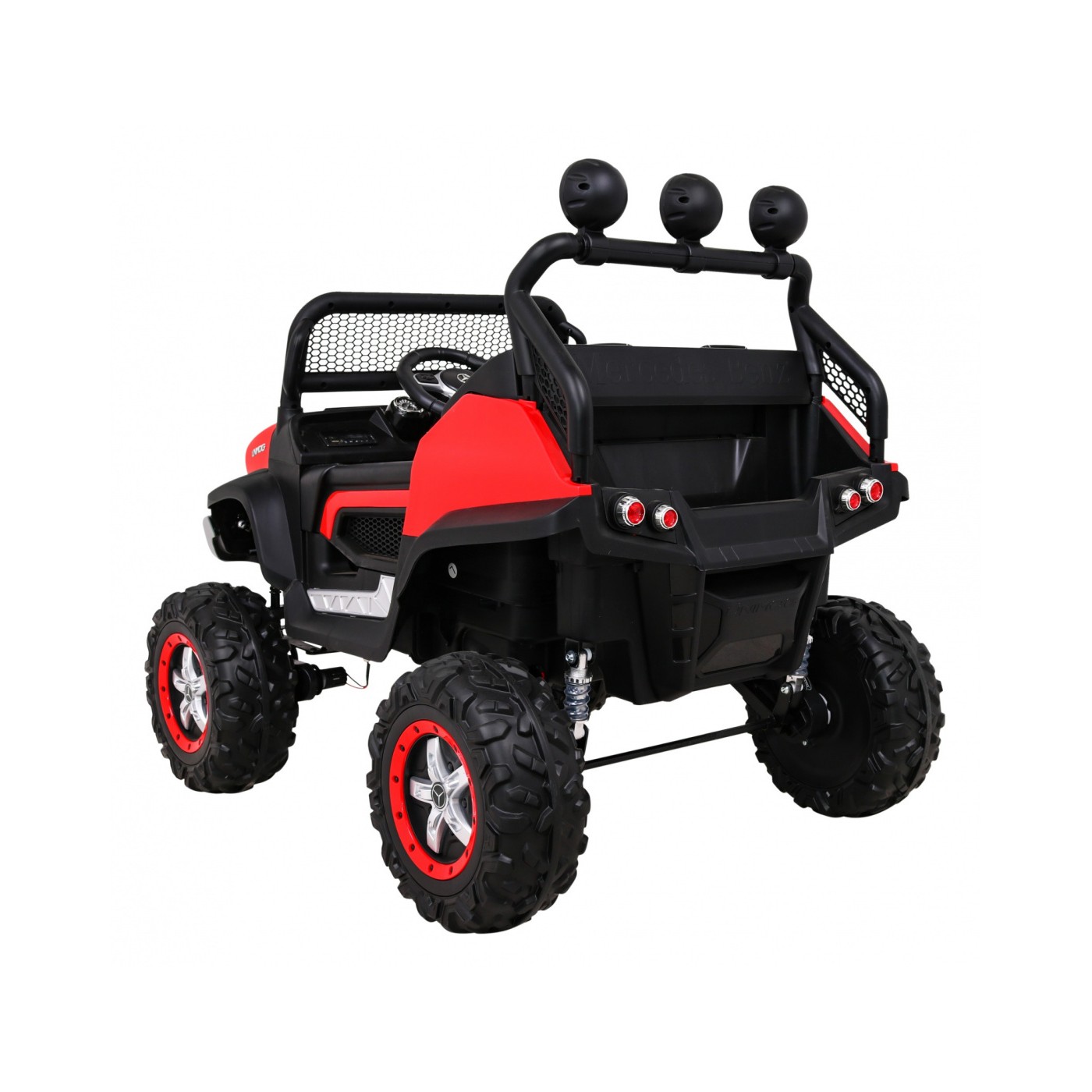 Mercedes Benz Unimog Děti Off-Road červená Naped 4x4 Dálkové ovládání Kufr Pomalý Start MP3 LED
