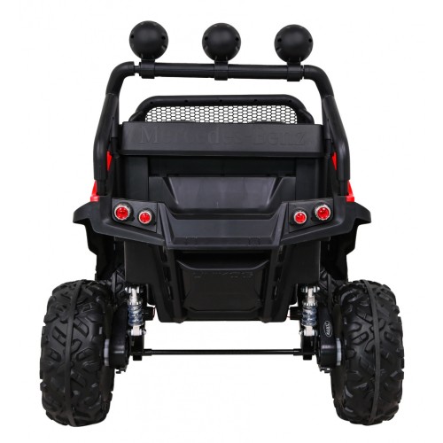 Mercedes Benz Unimog Děti Off-Road červená Naped 4x4 Dálkové ovládání Kufr Pomalý Start MP3 LED