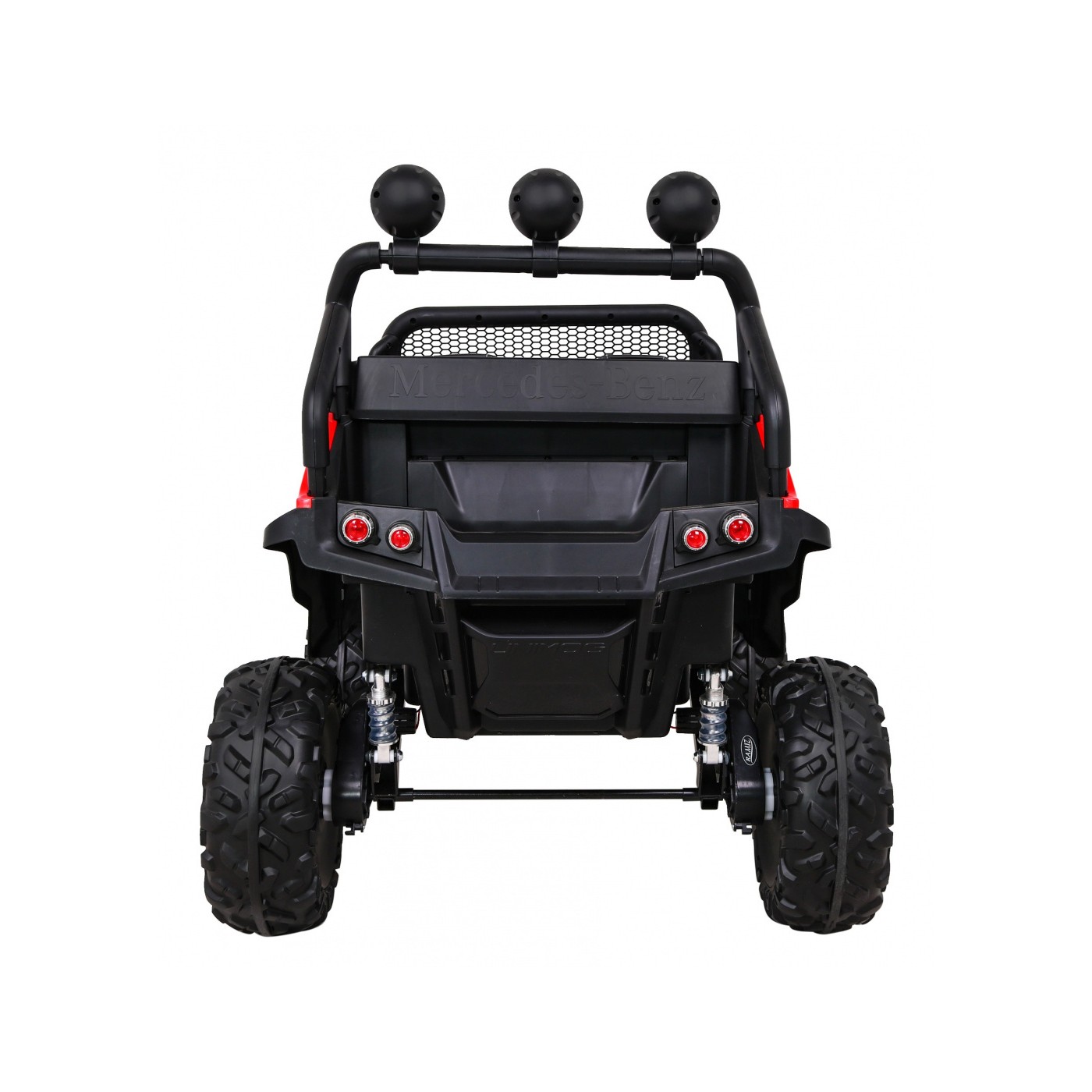 Mercedes Benz Unimog Děti Off-Road červená Naped 4x4 Dálkové ovládání Kufr Pomalý Start MP3 LED