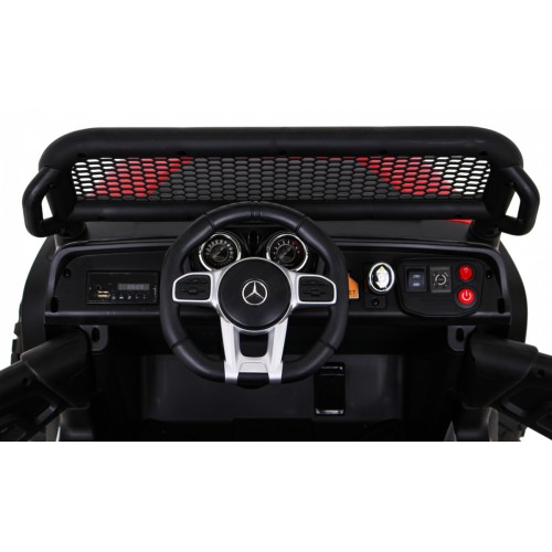 Mercedes Benz Unimog Děti Off-Road červená Naped 4x4 Dálkové ovládání Kufr Pomalý Start MP3 LED