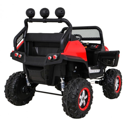 Mercedes Benz Unimog Děti Off-Road červená Naped 4x4 Dálkové ovládání Kufr Pomalý Start MP3 LED