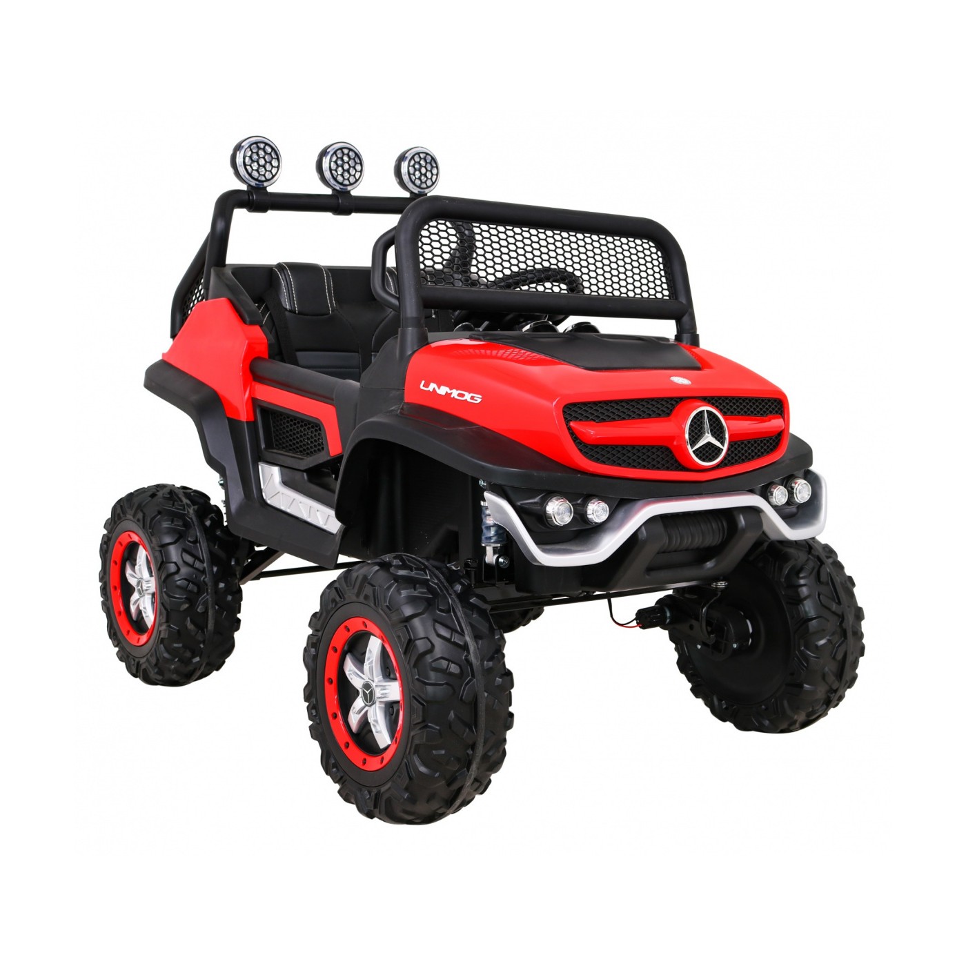 Mercedes Benz Unimog Děti Off-Road červená Naped 4x4 Dálkové ovládání Kufr Pomalý Start MP3 LED