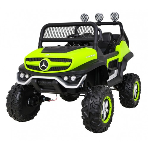 Mercedes Benz Unimog Kids zelená 4x4 Drive Remote Trunk Slow Start MP3 LED