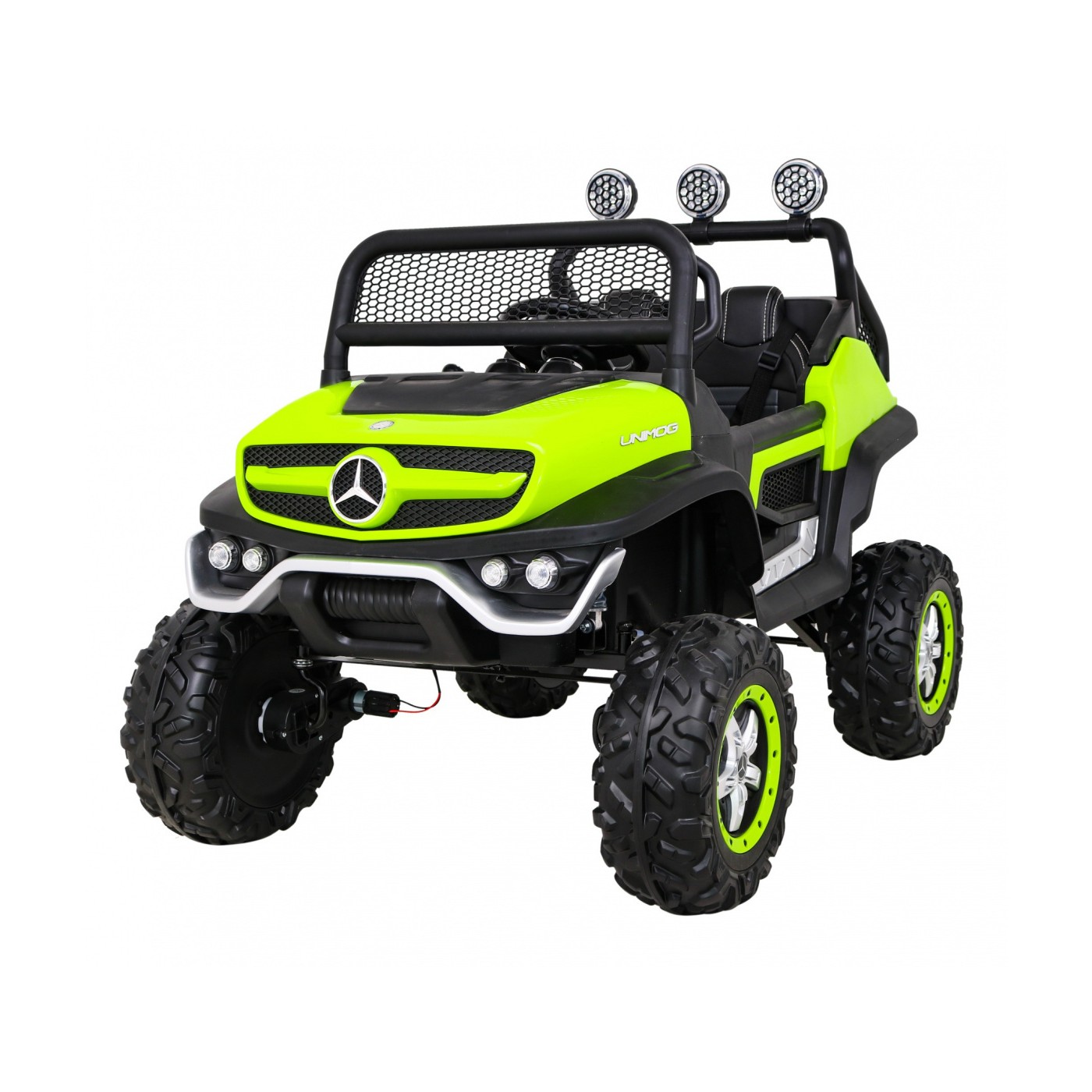Mercedes Benz Unimog Kids zelená 4x4 Drive Remote Trunk Slow Start MP3 LED