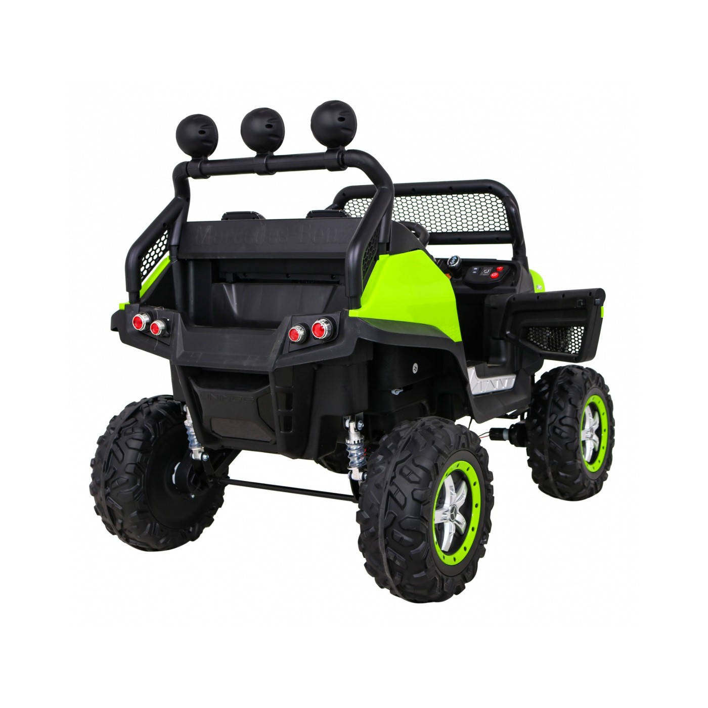 Mercedes Benz Unimog Kids zelená 4x4 Drive Remote Trunk Slow Start MP3 LED