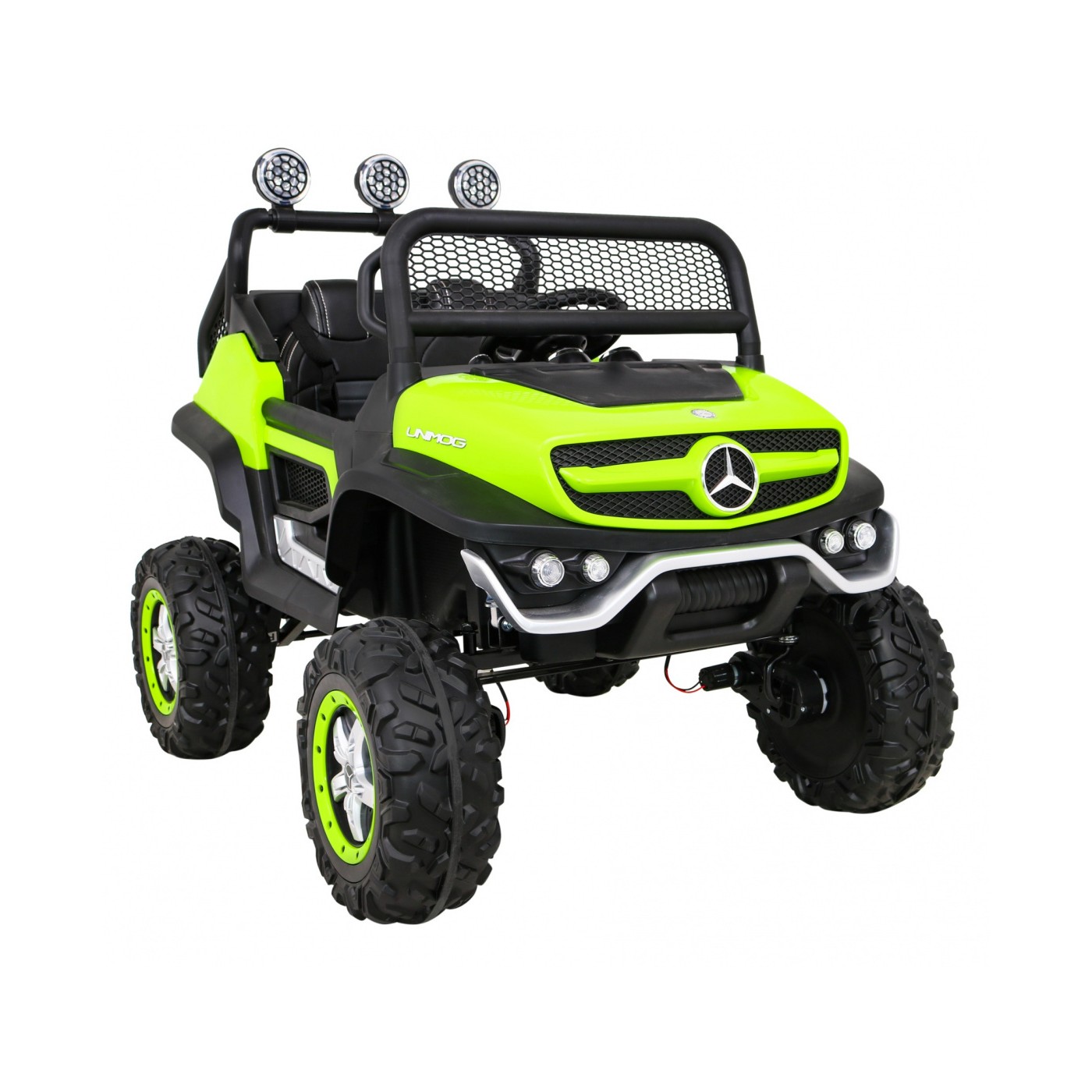 Mercedes Benz Unimog Kids zelená 4x4 Drive Remote Trunk Slow Start MP3 LED