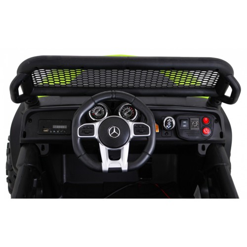 Mercedes Benz Unimog Kids zelená 4x4 Drive Remote Trunk Slow Start MP3 LED