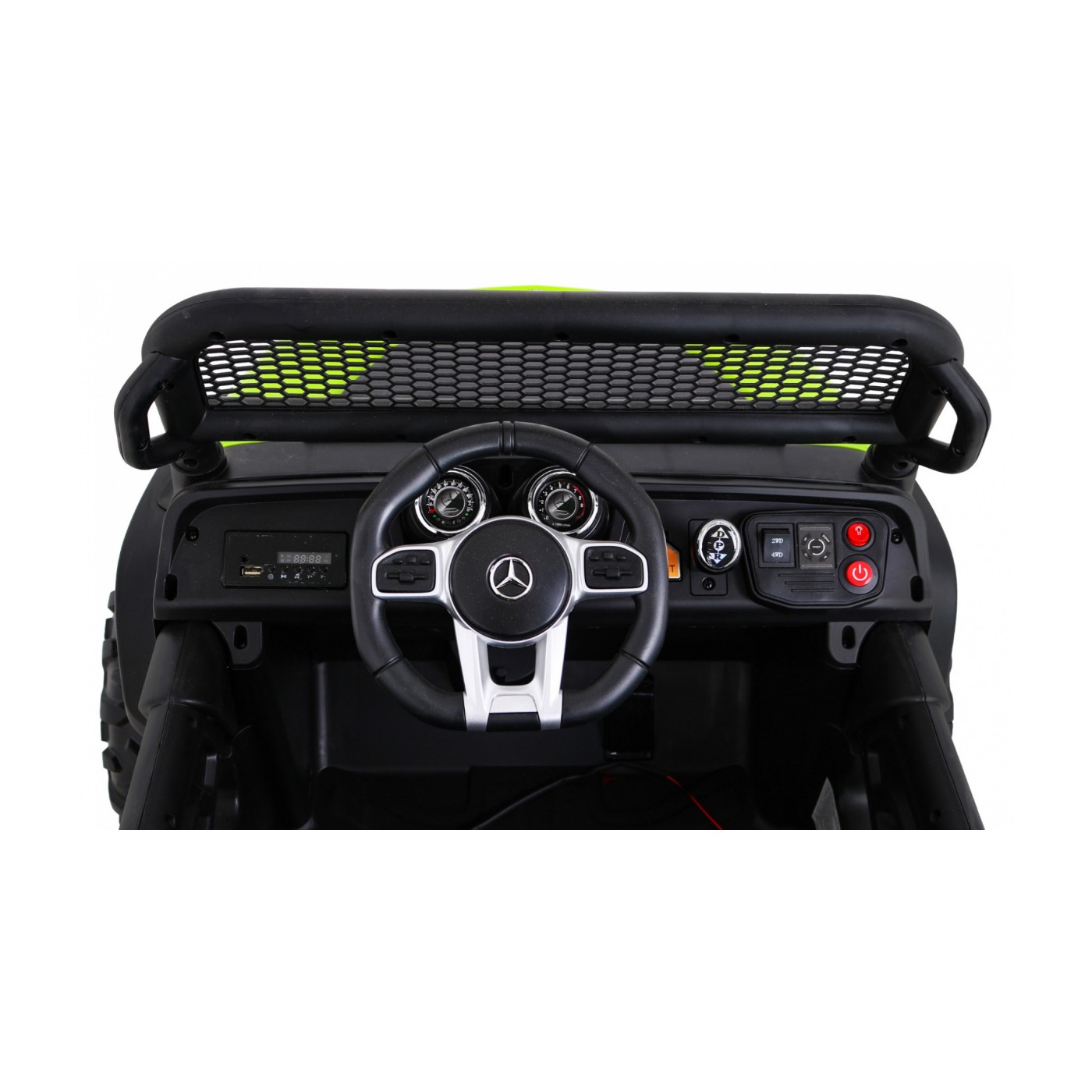 Mercedes Benz Unimog Kids zelená 4x4 Drive Remote Trunk Slow Start MP3 LED