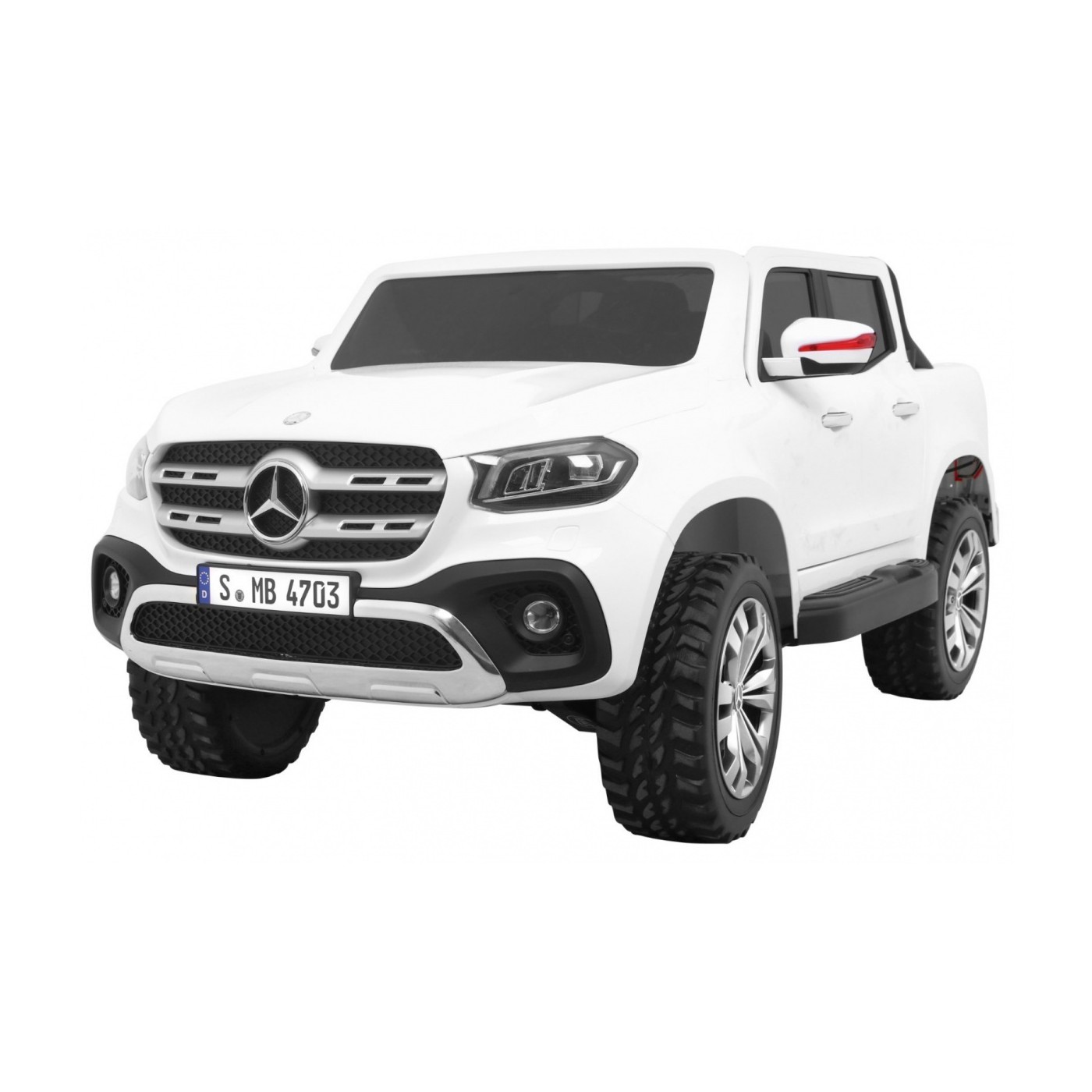 Mercedes Benz třída X dětská bílá dálkově napájená 4x4 MP4 kufr LED EVA