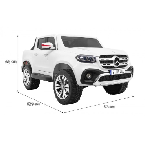 Mercedes Benz třída X dětská bílá dálkově napájená 4x4 MP4 kufr LED EVA