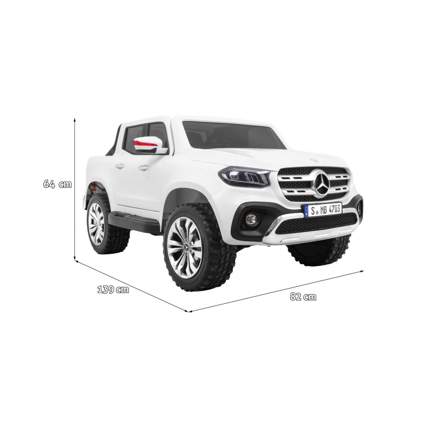 Mercedes Benz třída X dětská bílá dálkově napájená 4x4 MP4 kufr LED EVA