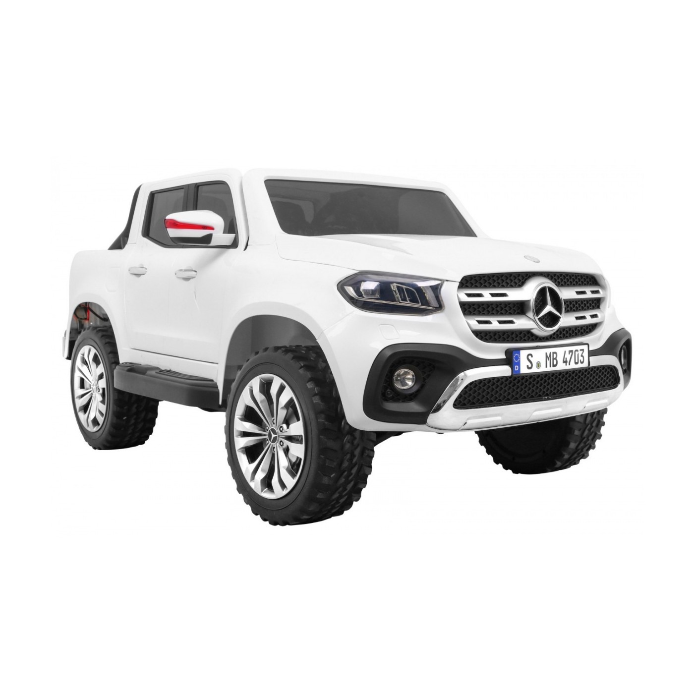 Mercedes Benz třída X dětská bílá dálkově napájená 4x4 MP4 kufr LED EVA