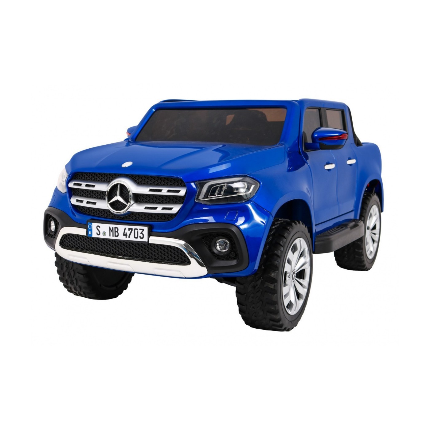 Dětský lak Mercedes Benz třídy X modrý dálkový ovladač 4x4 MP4 kufr EVA