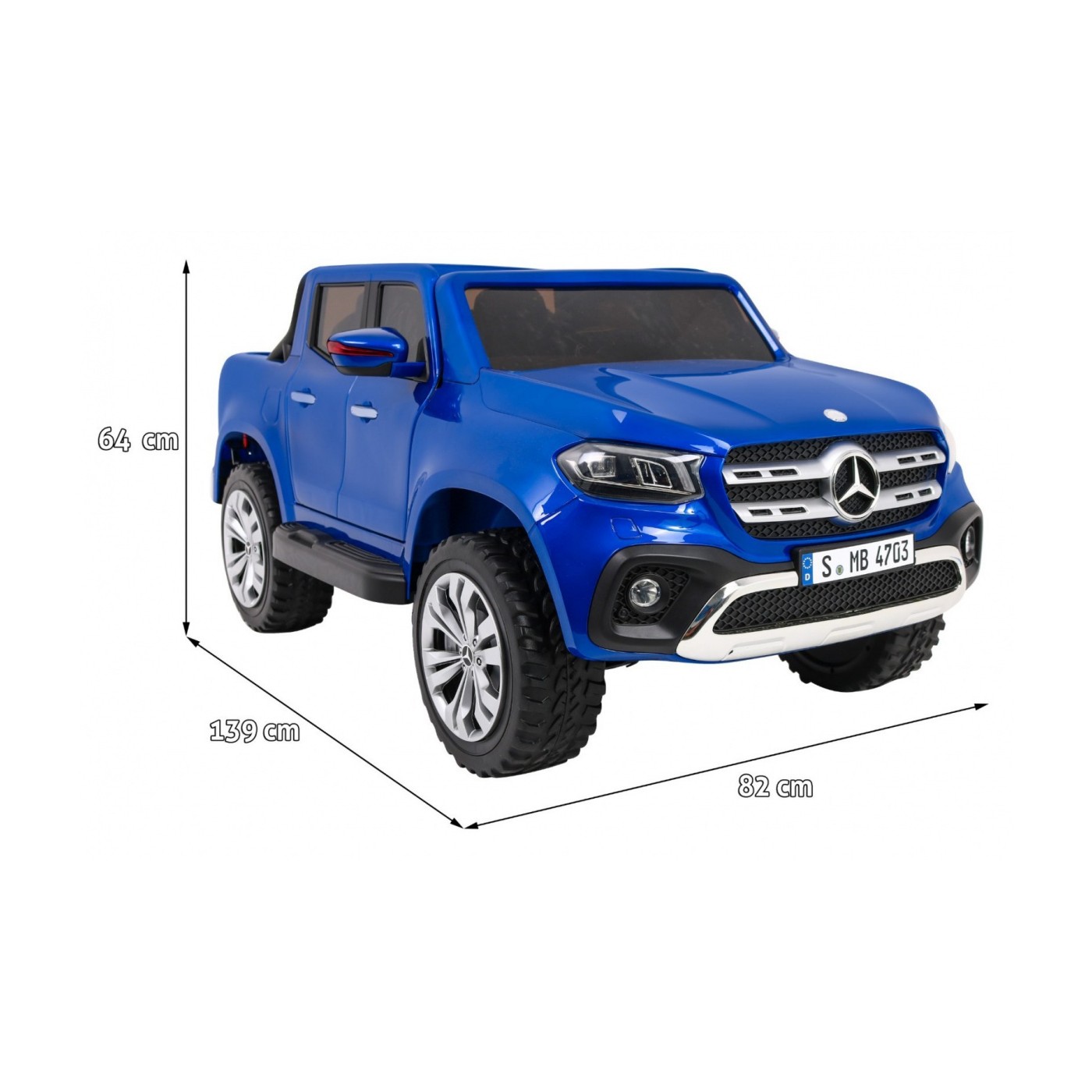 Dětský lak Mercedes Benz třídy X modrý dálkový ovladač 4x4 MP4 kufr EVA