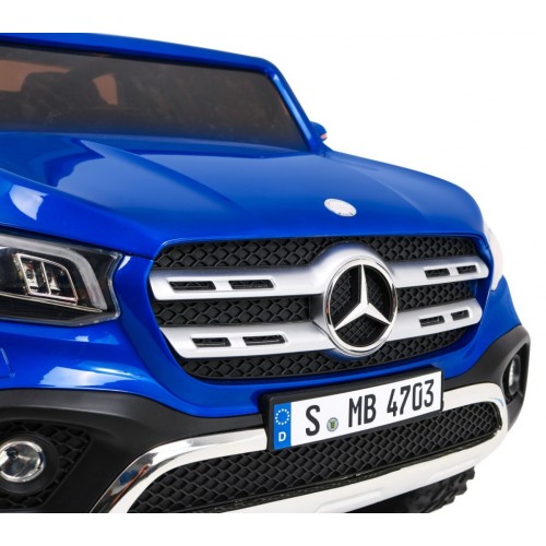 Dětský lak Mercedes Benz třídy X modrý dálkový ovladač 4x4 MP4 kufr EVA