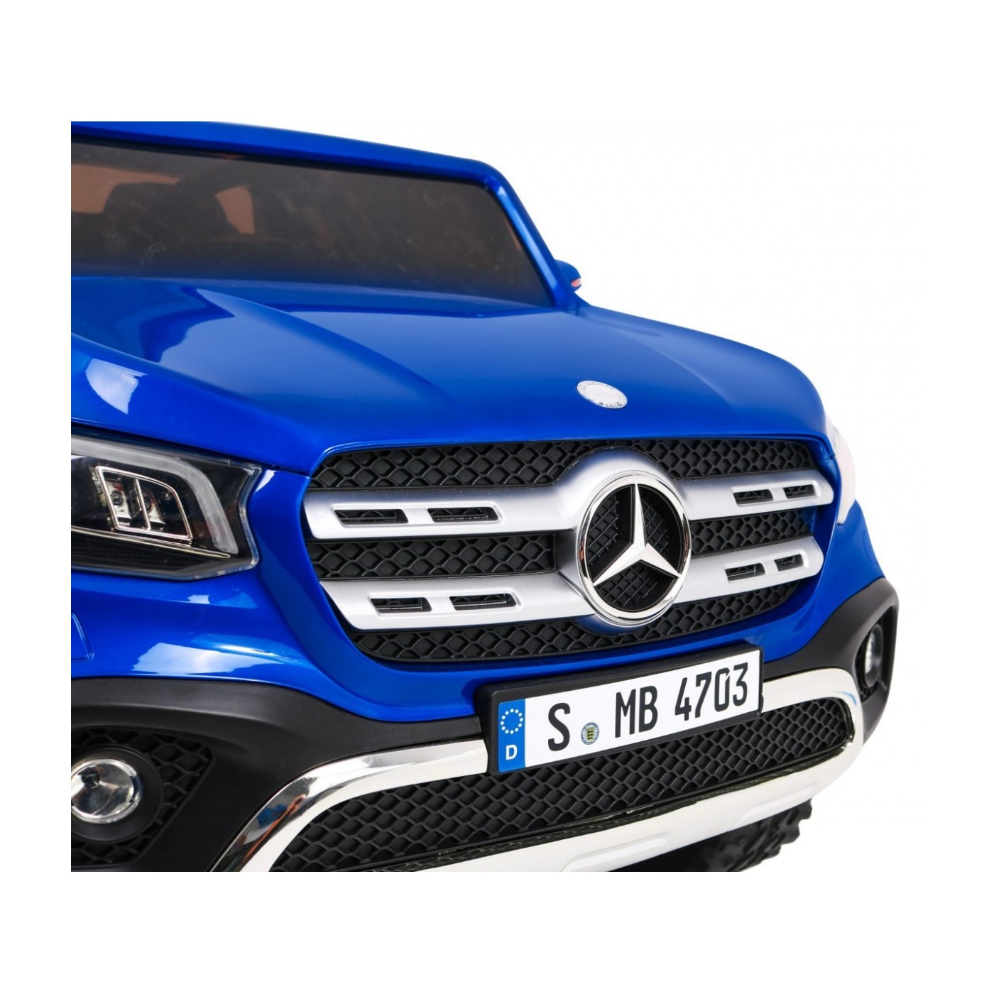 Dětský lak Mercedes Benz třídy X modrý dálkový ovladač 4x4 MP4 kufr EVA